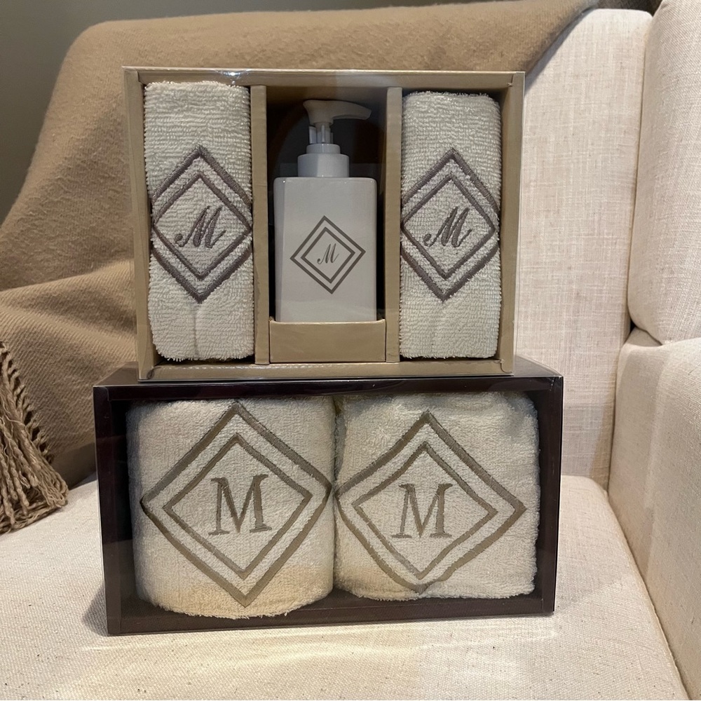 Monogrammed Towel and Dispenser Set